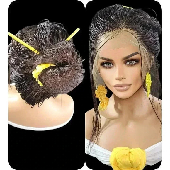 Braided Wigs in Black, Micro Millions Braids, Handcrafted,...